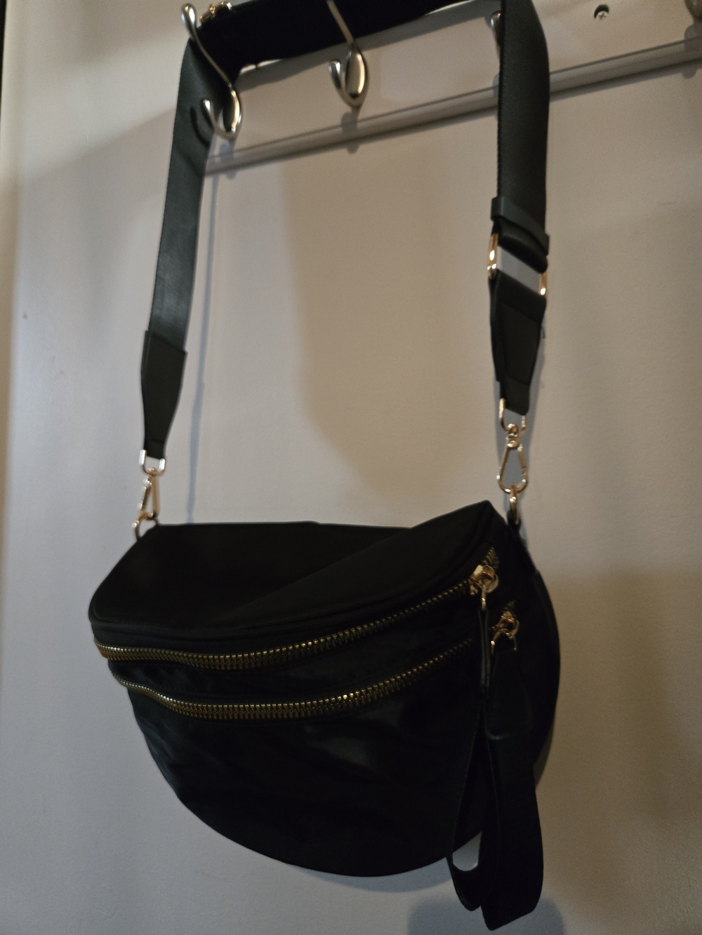 Black Crossbody Zip Pouch with Gold Hardware